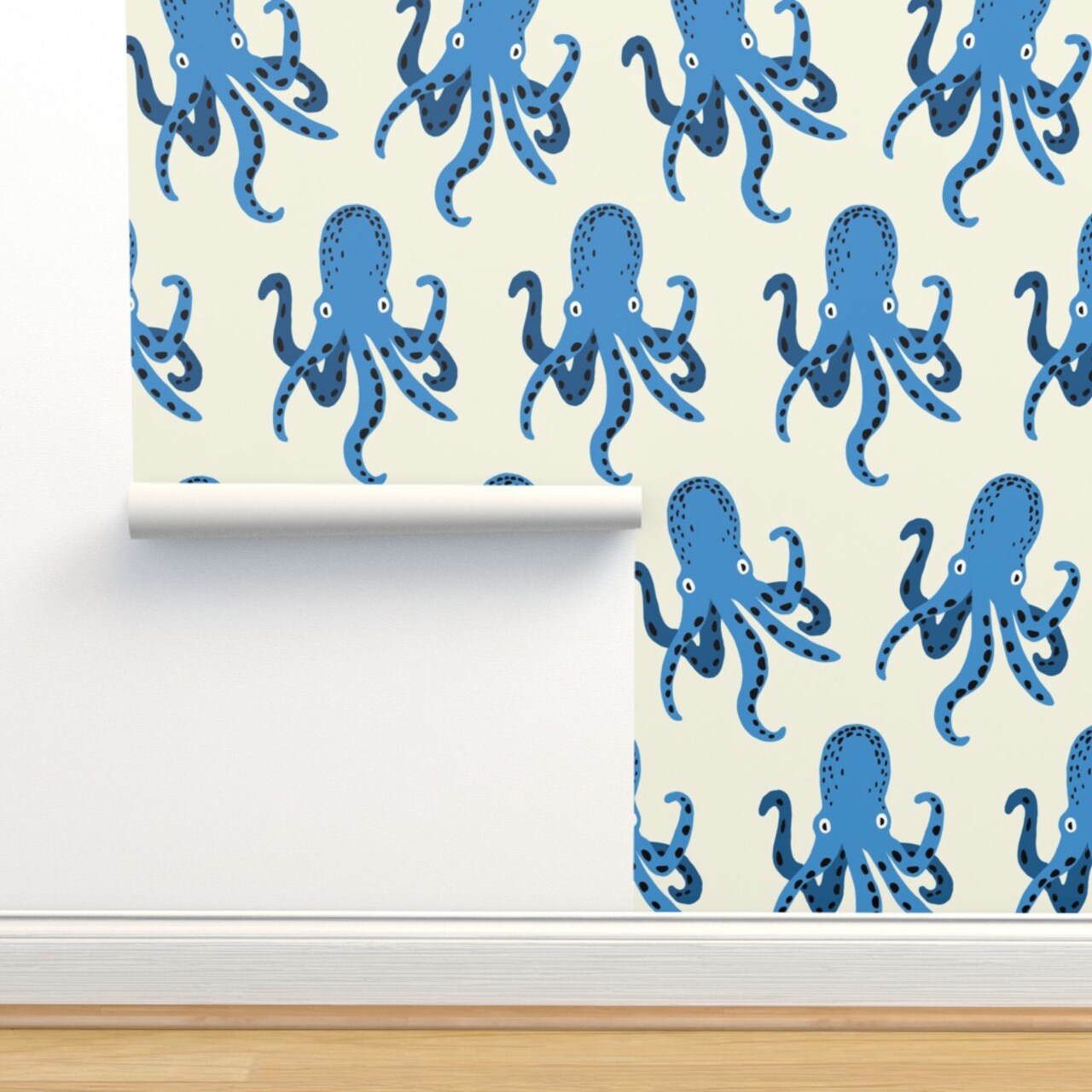 Whimsical Octopi Large Scale Coastal Nautical Beach Vacation Sea Life Custom Removable Wallpaper by Spoonflower Peel & Stick Wallpaper 2FT Wide